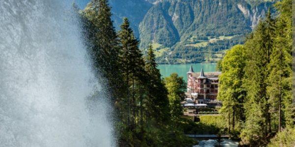 Walk under the Giessbach waterfall and get best views over the hotel and lake Brienz